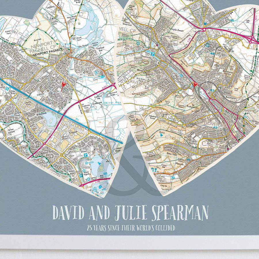Personalised Couples Map Hearts Print By Maps International ...