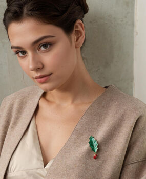 Holly Berry Leaf Brooch, 4 of 6