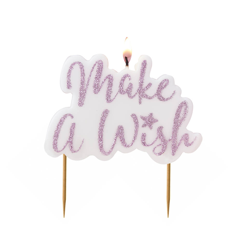 pink glitter make a wish birthday celebration candle by ginger ray