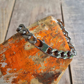 Men's Stainless Steel Sliced Curb Bracelet, 2 of 6