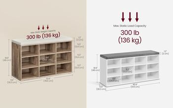 Shoe Bench Padded Seat Storage Adjustable Shelves, 7 of 8