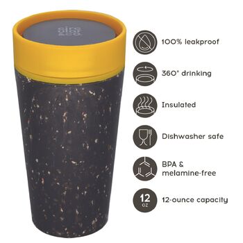 Leak Proof Reusable Cup 12oz Black And Electric Mustard, 2 of 6