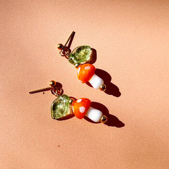 Murano Glass Mushroom And Leaf Stud Earrings, 6 of 12