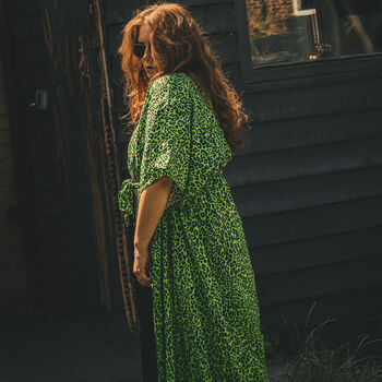 Acid Green Leopard Print Viscose Kimono, 2 of 4