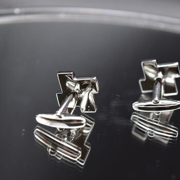 Geometric Grid Cufflinks 316 L Stainless Steel Modern Silver Design Gift, 4 of 6