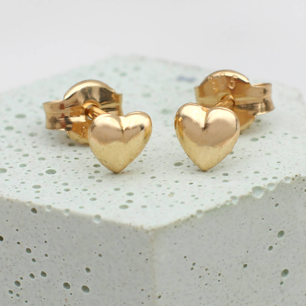 9ct Gold Dainty Heart Stud Earrings, 1 of 3