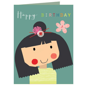 Mini Blue Flower Girl Birthday Card, 2 of 4