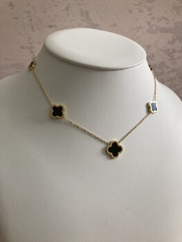 18 K Gold Plated Four Leaf Clover Necklace Gold Black, 5 of 6