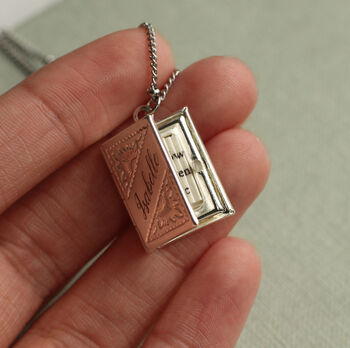 Silver Banner Book Locket Necklace, 5 of 9