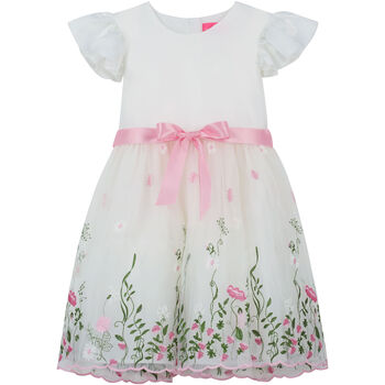 Garden Floral Girls Party Dress, White And Pink, 2 of 5