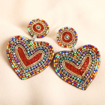 Rainbow Beaded Heart Drop Earrings, 2 of 3
