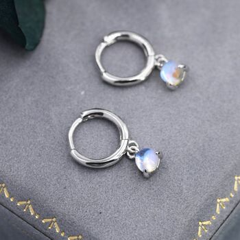 Sterling Silver 4mm Moonstone Hoop Earrings, 7 of 12