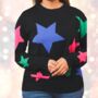 Christmas Jumper Women's Multicoloured Star Print Black, thumbnail 2 of 2