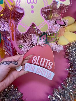 Sluts For Santa Christmas Tree Ornament Bauble Decor, 4 of 4