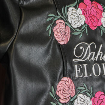 Custom Name Kid Flower Girl Leather Jacket, 7 of 7