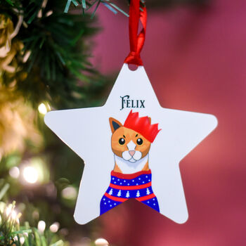 Personalised Party Cat Christmas Tree Decoration, 9 of 12