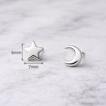 Sterling Silver Mini Star And Moon Stud Earrings, 5 of 7