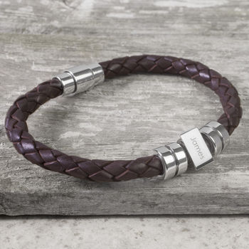 Men's Personalised Message Leather Bracelet, 6 of 11