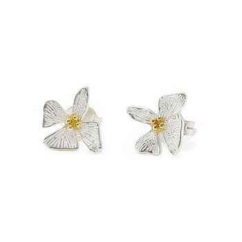 Dainty Mixed Metal Floral Stud Earrings, 5 of 6