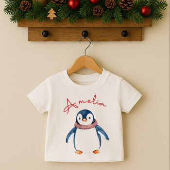 Personalised Kids Christmas T Shirt / Top Penguin, 3 of 3