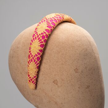 Pink And Yellow Silk Padded Headband 'Everlee', 2 of 9