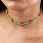 Green Red Colourful Seed Bead Flower Choker Necklace, thumbnail 2 of 7