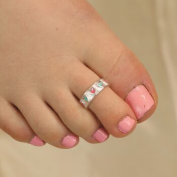 Silver Colourful Hearts Band Toe Ring, 2 of 5