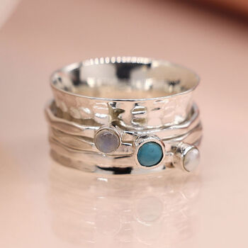 Personalised Sterling Silver Turquoise, Moonstone And Pearl Spinner Ring, 4 of 9