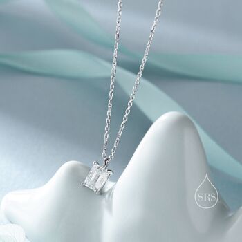 Sterling Silver Emerald Cut 1ct Moissanite Pendant Necklace, 9 of 12