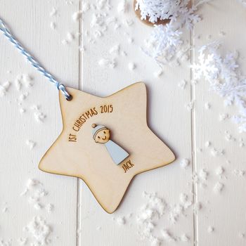 Personalised Baby Boy's First Christmas Decoration, 2 of 5