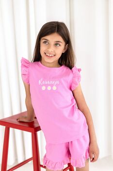 Personalised Embroidered Daisy Lace Trim T Shirt And Short Set, 5 of 12