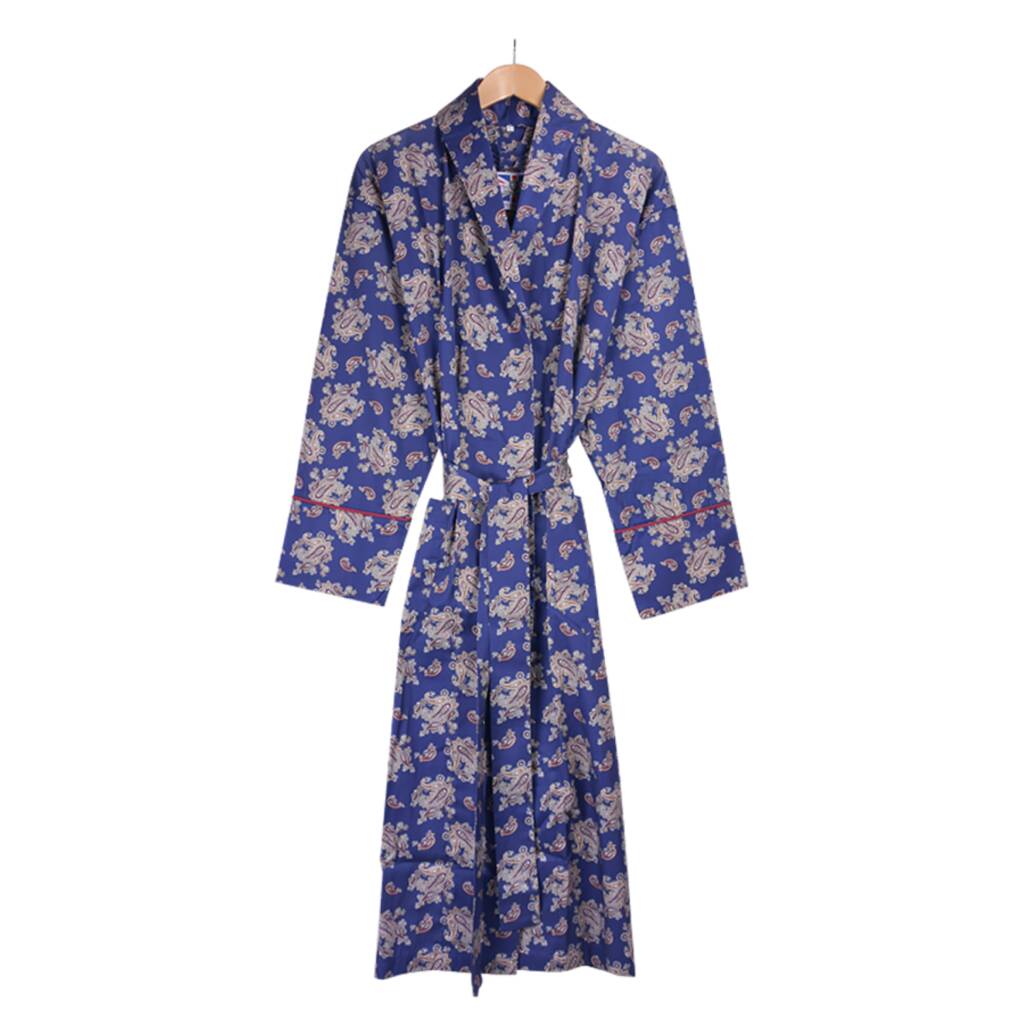 Lightweight Cotton Dressing Gown Gatsby Paisley Blue, 1 of 4