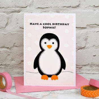 'Penguin' Personalised Girls Birthday Card, 3 of 3