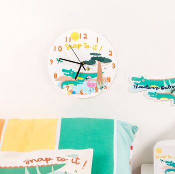 Children's Personalised Crocodile Themed Bedroom Clock, 2 of 3