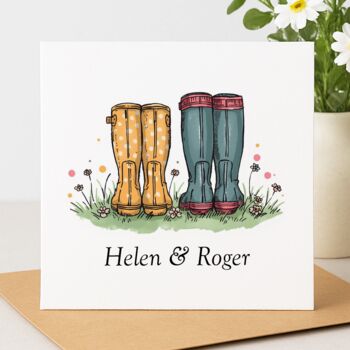 Personalised Colourful Wellies Couple Card, 2 of 4