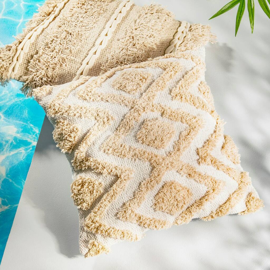 Cream Tufted Geometric Pattern Cushion By Lola & Alice