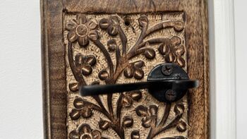 Entryway Wall Hooks Wrought Iron On Carved Mangowood, 2 of 6