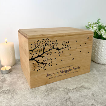 Personalised Bamboo Urn For Cremation Ashes Branch Of Love Design, 5 of 12