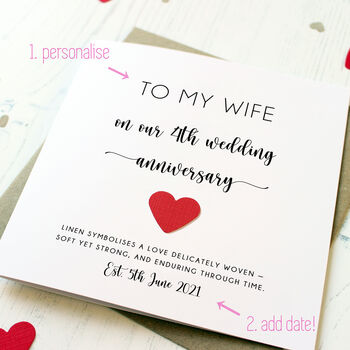 Personalised 4th Anniversary Card With Linen Heart, 9 of 9
