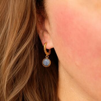 Blue Lace Agate Gemstone Waterproof Hoop Earrings, 2 of 4