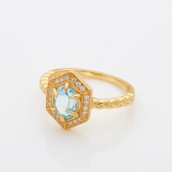 Hexagon Blue Topaz 18k Gold Plated Ring, 2 of 3