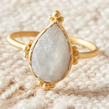 White Moonstone 18 K Gold And Silver Pear Shaped Ring, 3 of 12