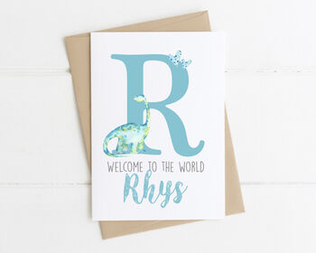 Personalised New Baby Card Blue Dinosaurs, 5 of 6