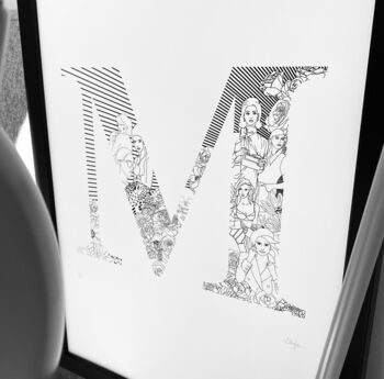 'Letter M' Linear Illustration Print, 3 of 7