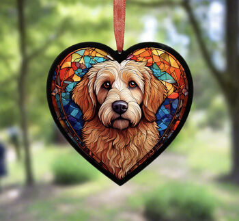 Goldendoodle Stained Glass Effect Heart Suncatcher, 4 of 5