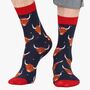 Men's Bamboo Socks Navy Red Highland Cow Santa Hat, thumbnail 1 of 4
