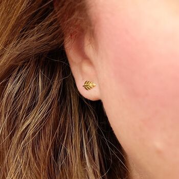 Vermeil Leaf Stud Earrings, 2 of 4