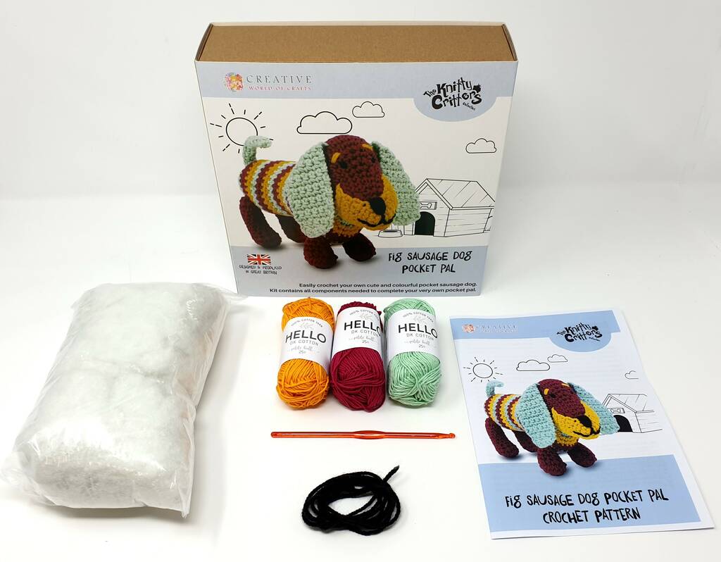 Fig Sausage Dog Pocket Pals Crochet Kit By The Knitty Critters
