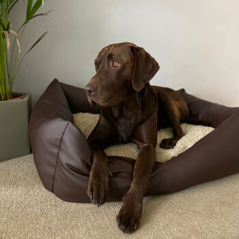 Luxury Vegan Leather And Sherpa Fleece Sofa Dog Bed, 12 of 12
