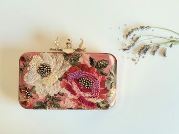 Floral Printed Embroidered Silk Clutch Purse, 2 of 8